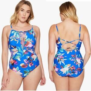 La Blanca Floral One-Piece Swimsuit Plus Size 22W Havana Tropics Tummy Control
